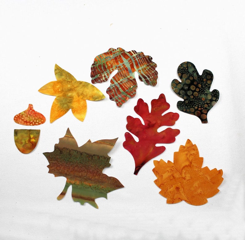 Batik Fabric Applique Iron on Autumn Leaves, Fall Leaves, Maple, Oak, Acorns, Gold, Rust, Green, Brown image 5