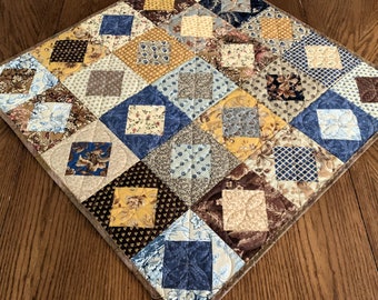 Quilted Table Topper with Civil War Reproduction Fabrics, Square Handmade Patchwork Quilt