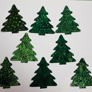 Five Fabric Pine Trees Applique Iron-Ons, Batik Christmas Trees or Winter Decor Sold in Sets of 5 ASSORTED pieces image 2