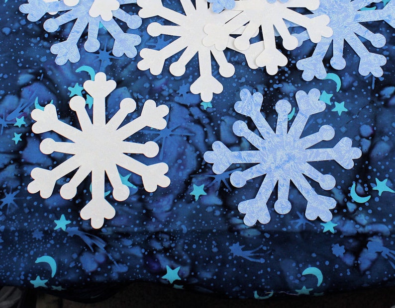 Snowflake Fabric Applique Iron-Ons, 5 Diameter, Set of 6 in White or Blue Fairy Frost fabric image 2