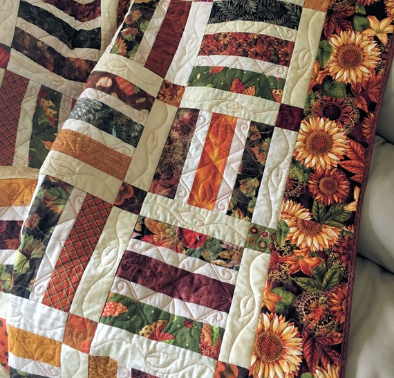 Handmade Quilt Rust Brown and Green Quilt