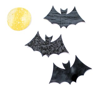 Halloween Iron-On Applique Set: Black Bats & Yellow Moon - Spooky Fabric Shapes