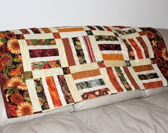 Autumn Leaves Lap Quilt: Scrappy Sunflower Handmade Throw Blanket