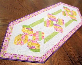Pastel Floral Quilted Table Runner, Easter Table Runner Quilt,  Handmade Patchwork Quilt
