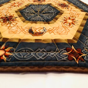 Set of Two Southwestern Quilted Table Toppers in Brown and Blue, Hexagon Southwest Handmade Patchwork Quilts image 5
