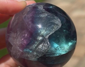 Fluorite Crystal Spheres with Rainbows, Purple Blue Green Fluorite