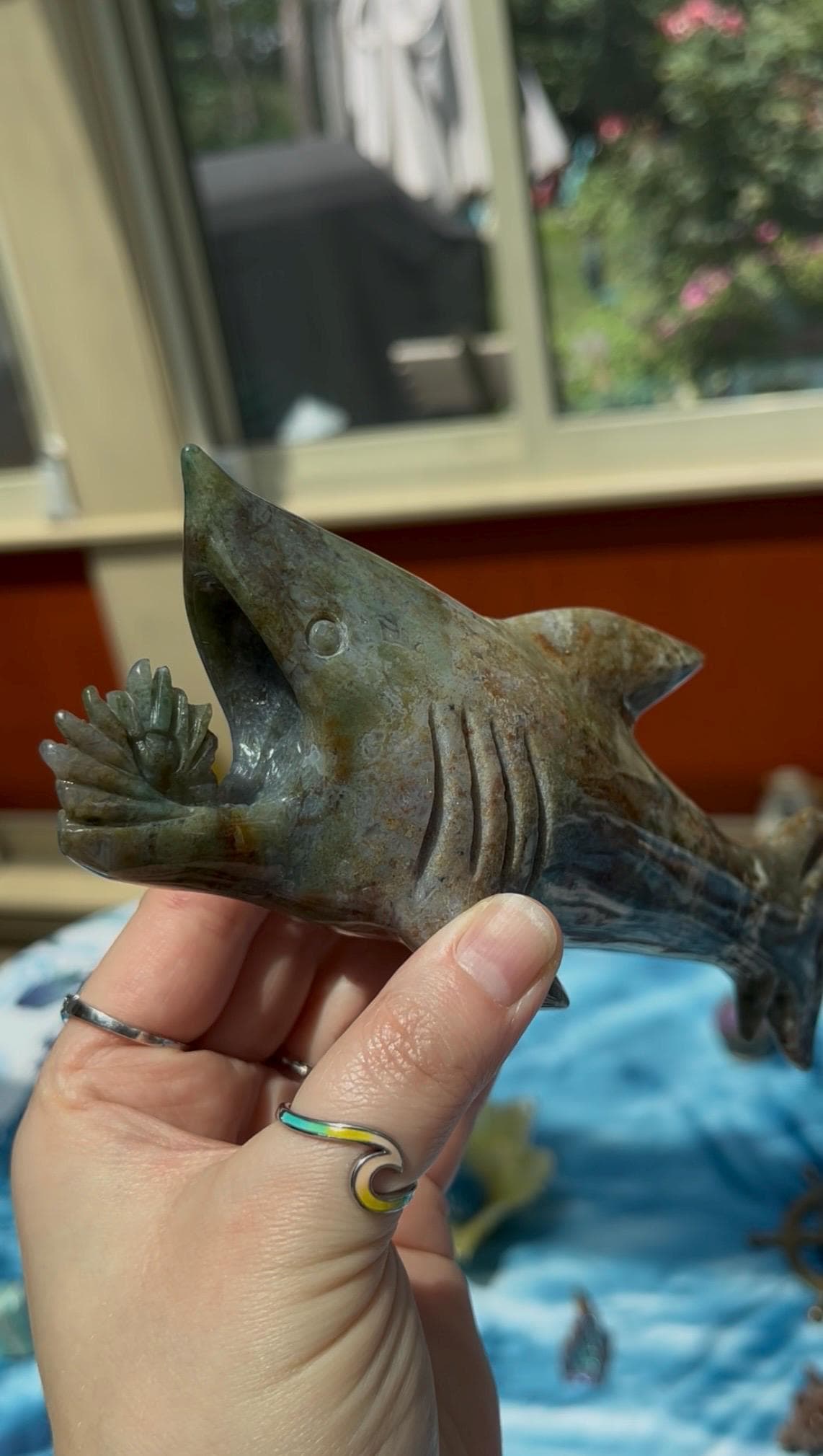 Ocean Jasper Crystal Shark, OJ Crystal Helicoprion Prehistoric