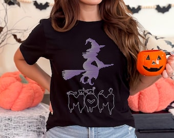 Funny Halloween Mom Shirt Witch Broomstick Graphic Tee