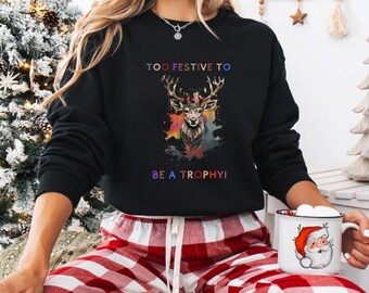 Festive Reindeer Christmas Sweatshirt: Gildan 18000 Holiday Crewneck