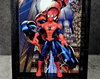 スパイダーマンの木製シャドーボックス：壁飾り