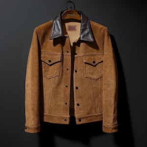 Blouson camionneur en cuir suédé pour hommes - Style western classique