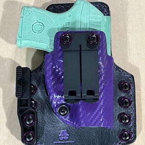 Ruger LCP (Gen 2) .380 cal Hybrid leather and carbon fiber Holstex optics-ready IWB/OWB appendix holster with Modwing/claw (right-handed)