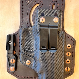 Smith and Wesson M & P Shield PLUS 4” 9mm Hybrid leather and kydex optics-ready Iwb/Owb  appendix holster with Modwing/claw (right-handed)