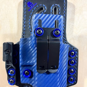 Glock 43X MOS 9mm Hybrid leather and carbon fiber Holstex optics-ready IWB/OWB appendix holster with Modwing/claw (right-handed)
