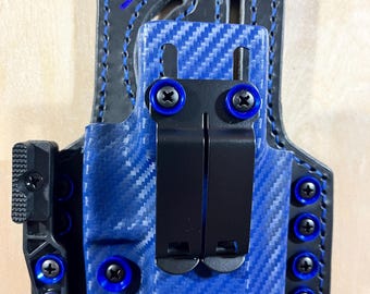 Fondina appendice IWB/OWB Holstex ibrida in pelle e fibra di carbonio per Glock 43X MOS 9 mm, predisposta per ottica, con Modwing/artiglio (per destrorsi)