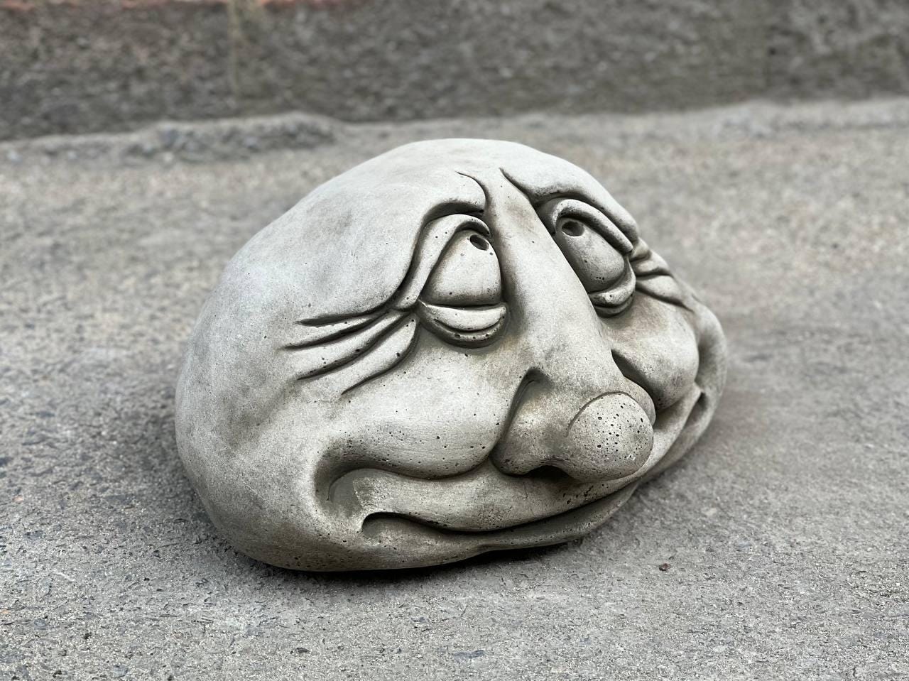 Stone Smiling Stone Smiling Face Sculpture Funny Garden Ornament Outdoor Funny Cement ...