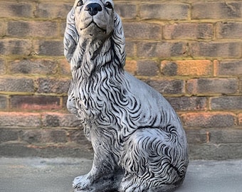 Concrete Cocker Spaniel figurine Garden dog sculpture Stone pet statue Outdoor memorial dog decor Handmade spaniel ornament Dog lover gift