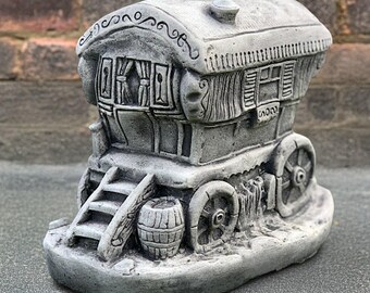 Estatua de carro de piedra Escultura de carro de jardín de hormigón Decoración de carro de cemento Adorno de patio al aire libre Figura de carro de estilo vintage Arte hecho a mano
