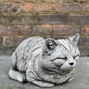 Figura de gato durmiendo de piedra Estatua de gato conmemorativa de hormigón Escultura de gatito para exterior Decoración de cemento para mascotas Arte conmemorativo de gatito Regalo para amantes de los gatos