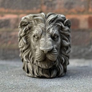 Massive lion head planter pot Cement lion face flower pot Stone lion sculpture planter Garden decor Outdoor plant holder Majestic lion art