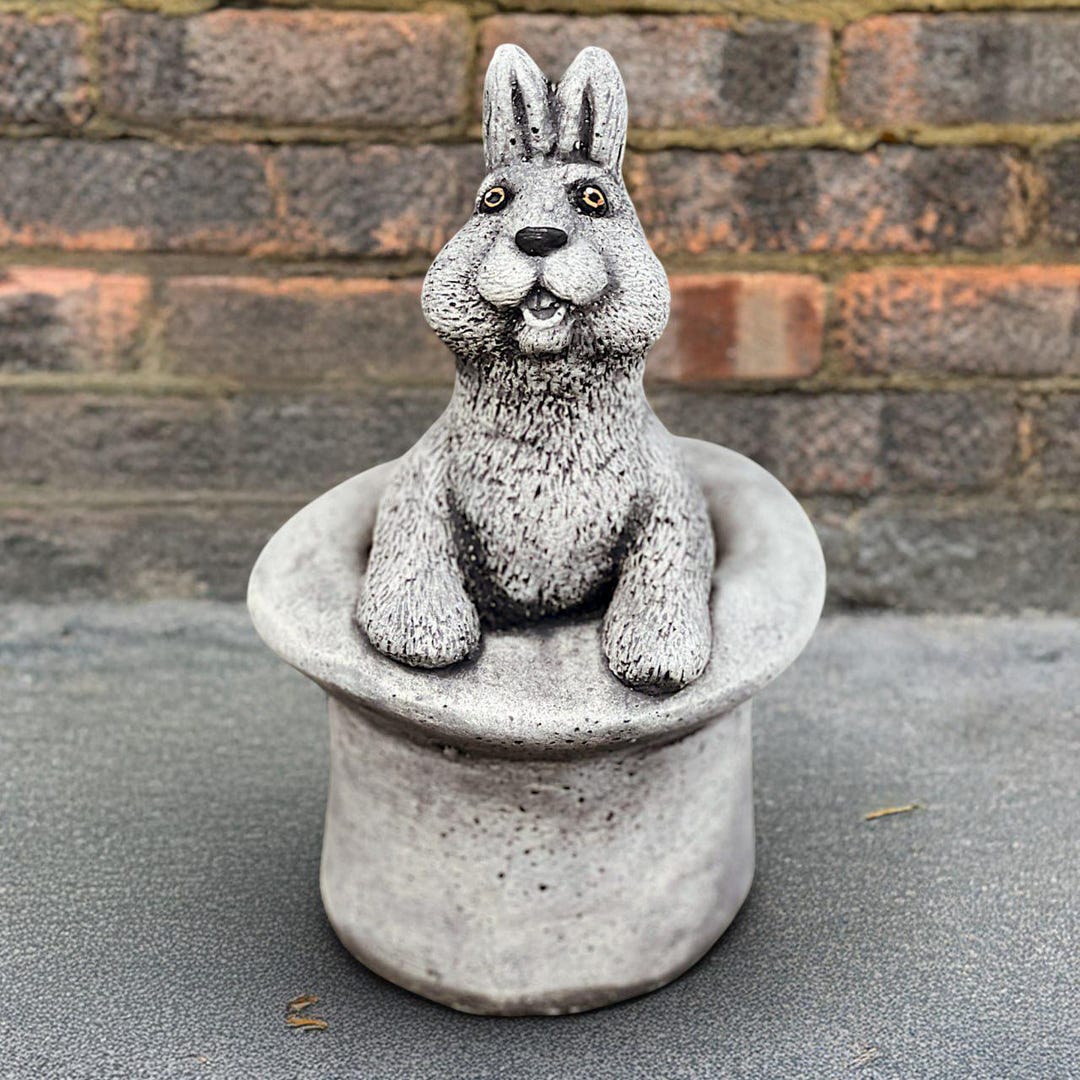 Fantasy Rabbit Statue Concrete Bunny Figure Cement Rabbit in Hat ...