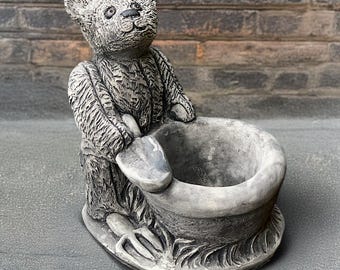 コンクリート製クマのプランター像 鉢植え付き石のクマの置物 ガーデン