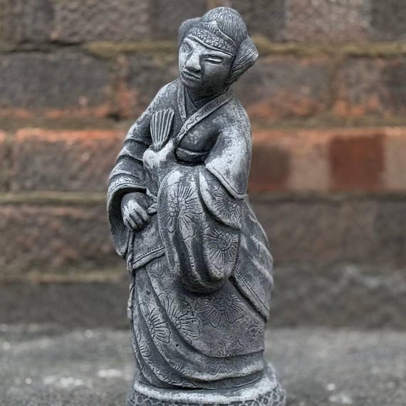 アジアンコンクリート芸者像 ハンドメイド 東洋女性彫刻 日本の石造り 
