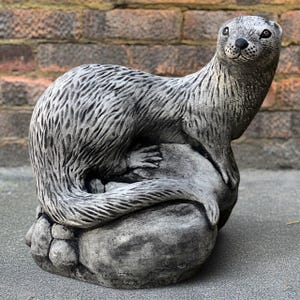 Garden otter sculpture Concrete animal figurine Cement wild animal statue Stone sitting otter decoration Otter lover gift Home figurine