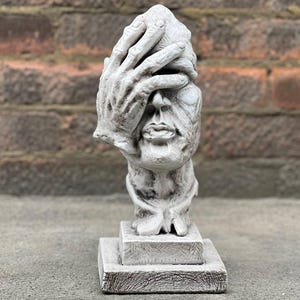 Modern facepalm figurine Concrete hand over face sculpture Garden art statue Cement human head figurine Unique face decor Stone atr design