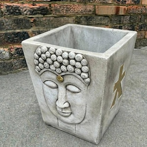 Concrete Buddha Planter Large Square Flower Pot Outdoor Zen Garden Planter Stone Plant Pot Patio Ornament Japanese Garden Decor Lover Gift