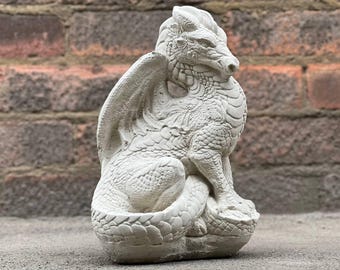 Stone dragon figurine Outdoor baby dragon decoration Concrete animal sculpture Cement wildlife ornament Garden and home decor Yard art gift