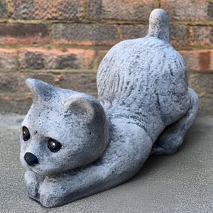 Outdoor kitty figurine Concrete cat sculpture Stone playful kitten ornament Cement pet decoration Garden statue Kitty lover gift Yard art