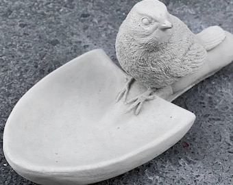 Concrete bird feeder statue  Handmade stone bird bath figurine Outdoor bowl for birds decor Garden bird bath bowl Cement bird ornament gift
