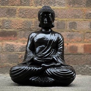 Stone black buddha statue Concrete meditation buddha sculpture Japanese buddha ornament Zen garden decoration Buddha lover gift Yard art