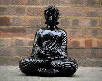 Stone black buddha statue Concrete meditation buddha sculpture Japanese buddha ornament Zen garden decoration Buddha lover gift Yard art