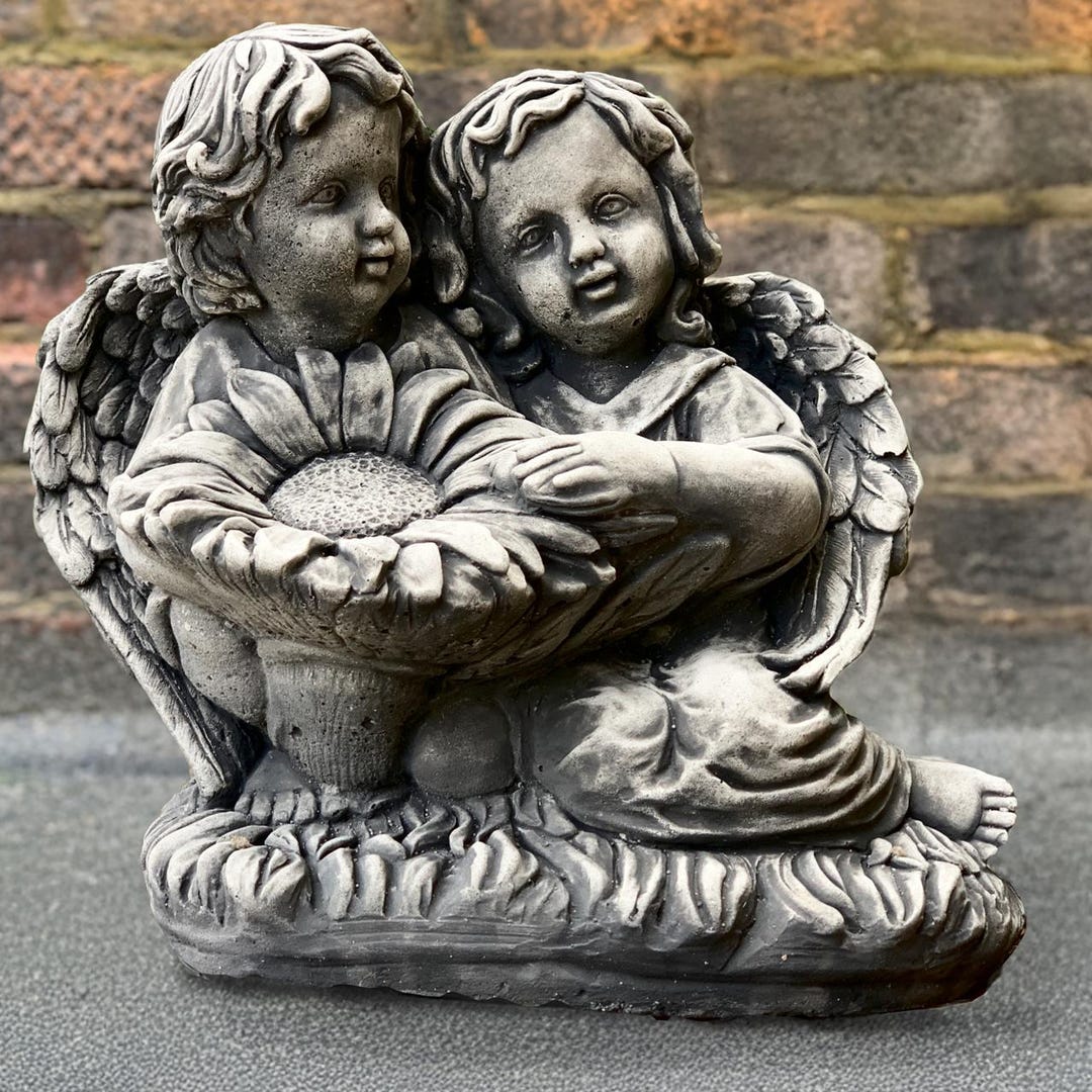 Concrete Pair Angel With Flower Statue Outdoor Children Sculpture Stone ...