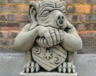 Concrete Guardian Gargoyle Statue Cement Goblin Figurine Mythical Gargoyle Sculpture Handcrafted Garden Gargoyle Ornament Stone Gargoyle Art