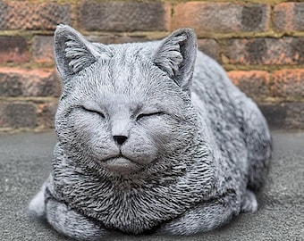 Estatua de gato durmiendo Figura de gatito de hormigón Escultura de gatito conmemorativa Decoración de cemento para mascotas Adorno de gato de jardín Regalo para amantes de los gatos Gatito hecho a mano