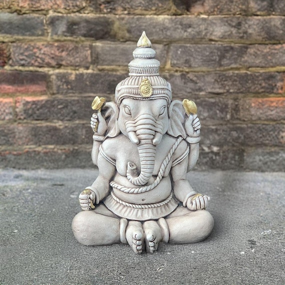 Concrete ganesha figurine Outdoor stone idol Statue for Garden guardian Large cement elephant Sitting decoration for yard Sculpture ornament