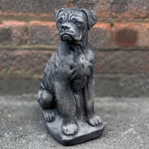 Concrete boxer statue Stone dog sculpture Outdoor pet figurine Cement memorial decoration Lawn ornament Garden decoration Boxer lover gift