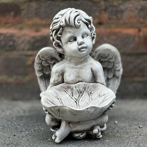 Stone angel decor Cement angel statue for garden Serene memorial sculpture Angel with pot figurine Guardian angel ornament Angel lover gift