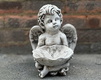 Decoración de ángel de piedra, estatua de ángel de cemento para jardín, escultura conmemorativa serena, figura de ángel con maceta, adorno de ángel de la guarda, regalo para amantes de los ángeles