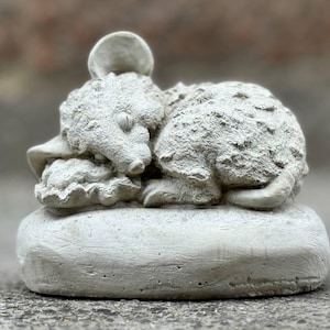 Stone sleeping mouse decoration Concrete mouse statue Cement animal figurine Garden and home statue Mouse lover gift Yard art Lawn ornament