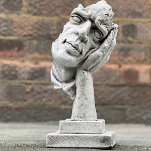 Visage pensant abstrait sculpture de visage en béton Statue d&#39;art de jardin Figurine tête humaine en ciment Décoration de visage unique Design moderne bien pensé en pierre