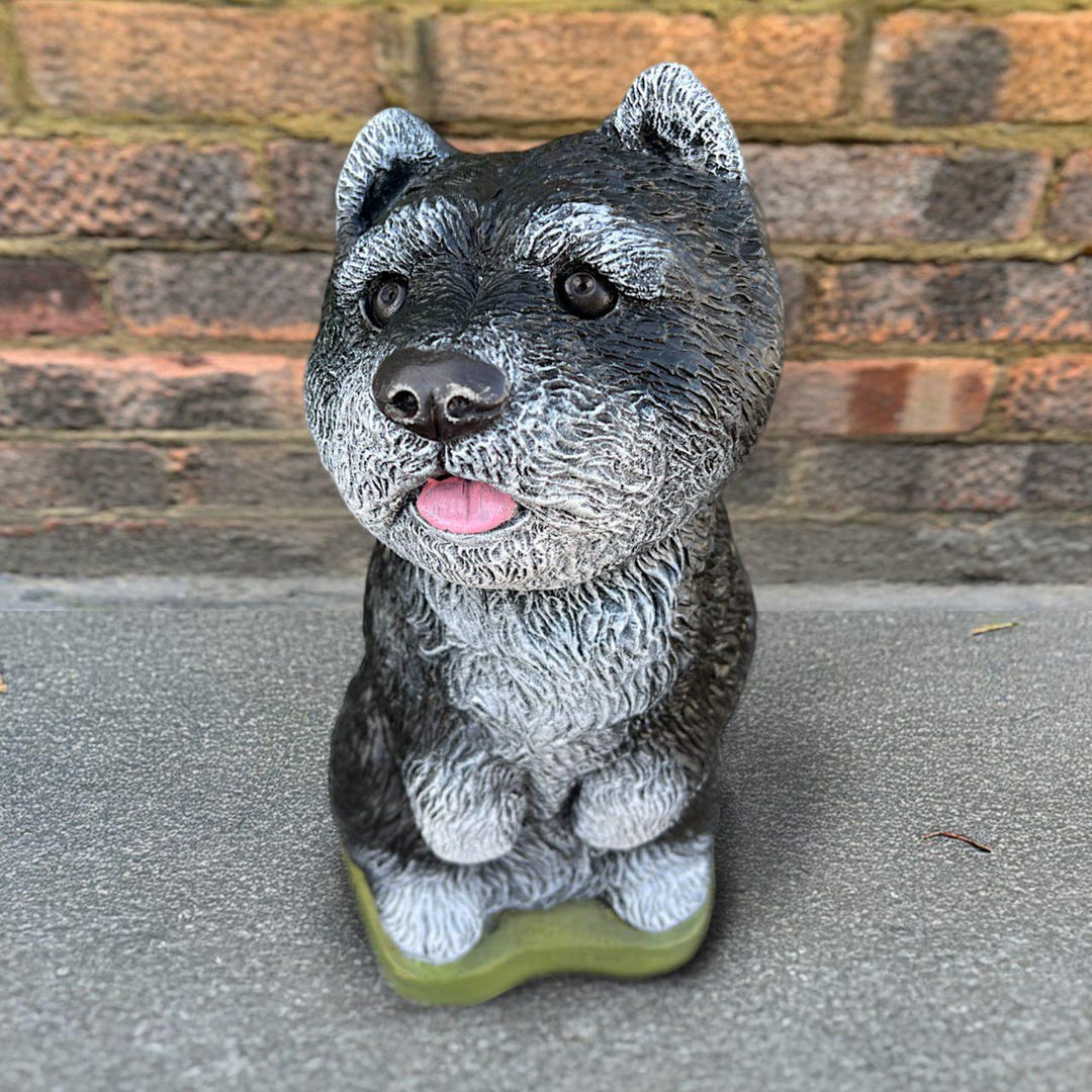 コンクリート製チャウチャウ犬像 かわいい石造り子犬の置物 手作り