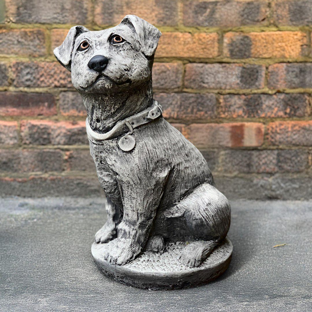 コンクリート製ジャックラッセルテリアの像 石造りの犬の置物 屋外