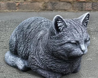Figura de gatito de hormigón, escultura de gato durmiendo, adorno conmemorativo de piedra para mascotas, estatua de gatito para jardín al aire libre, decoración artesanal para gatos, regalo para amantes de las mascotas