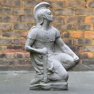 Outdoor Roman soldier sculpture Stone soldier statue Concrete Greek man figurine Soldier lover gift Lawn ornament Garden man decoration