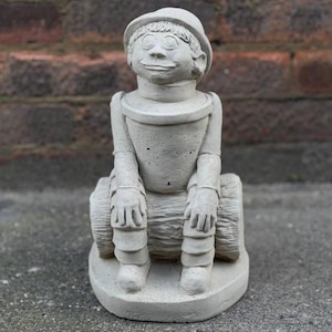 Garden boy statue Concrete boy on log sculpture Stone man decoration Outdoor spaces ornament Rustic yard ornament Man lover gift Home decor