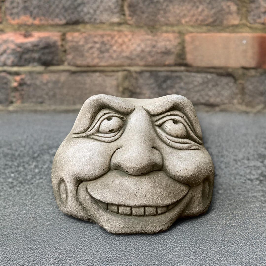 Quirky Rocks Stone Grinning Rock Statue Concrete Smiling Face Sculpture Cement ...